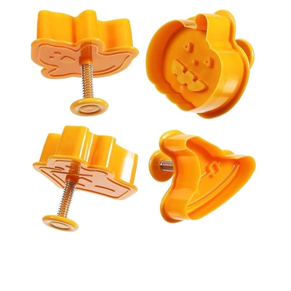 NIB Halloween Cookie Cutters Pie Crust Stamps Orange Pumpkin Ghost Witch Hat - Picture 2 of 5